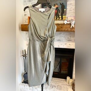 Metallic Silver Midi Dress with Side Knot Detail